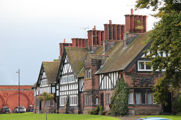 Residences with fancy chimneys at Port Sunlight. Liverpool, England.