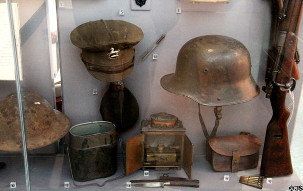 Objects representing WWI trench warfare (1914-9) at Museum of Liverpool. Liverpool, England.