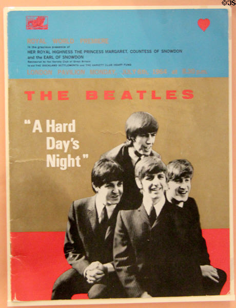 'A Hard Day's Night' program from London premier (1964) in Beatles exhibit at Museum of Liverpool. Liverpool, England.