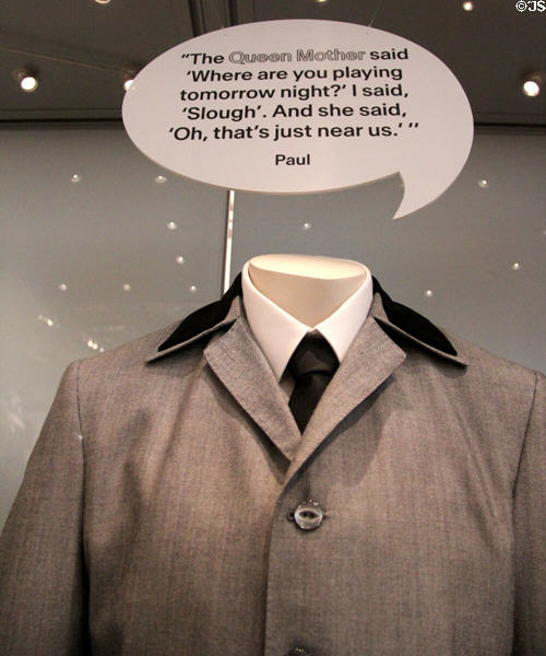 Beatles velvet collar suit (1963) worn by Paul in Beatles exhibit at Museum of Liverpool. Liverpool, England.