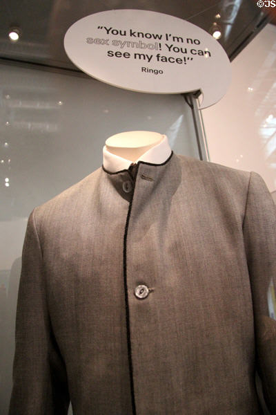 Beatles collarless suit (1963) worn by Ringo in Beatles exhibit at Museum of Liverpool. Liverpool, England.