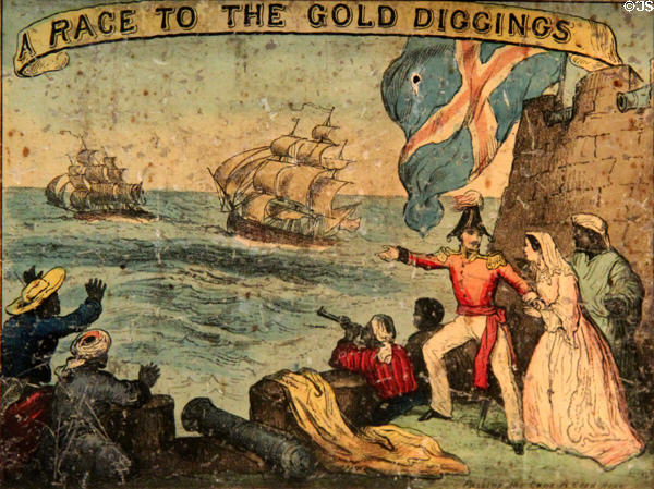 A Race to the Gold Diggings of Australia board game (19thC) at Merseyside Maritime Museum. Liverpool, England.