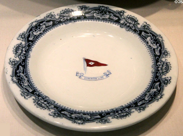 Dominion Line 1st/2nd class dinner plate (c1900) at Merseyside Maritime Museum. Liverpool, England.