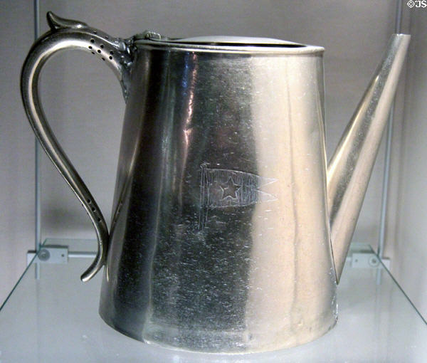 White Star Line embossed teapot by E.M. Dickinson & Co of Sheffield at Merseyside Maritime Museum. Liverpool, England.