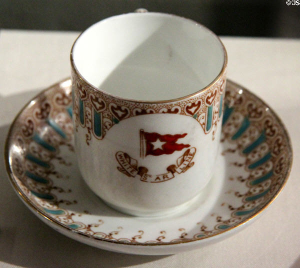 White Star Line demitasse cup (c1900-10) by Stoniers of Liverpool at Merseyside Maritime Museum. Liverpool, England.