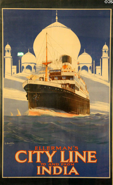 Ellerman's City Line poster (c1920) of SS City of Naples to India at Merseyside Maritime Museum. Liverpool, England.