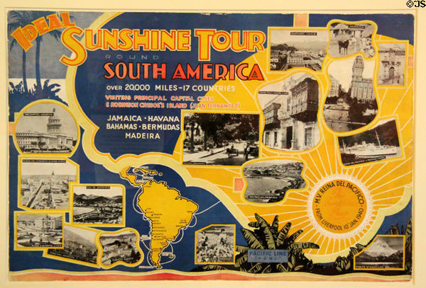 Pacific Steam Navigation Co poster (1940) around South America at Merseyside Maritime Museum. Liverpool, England.