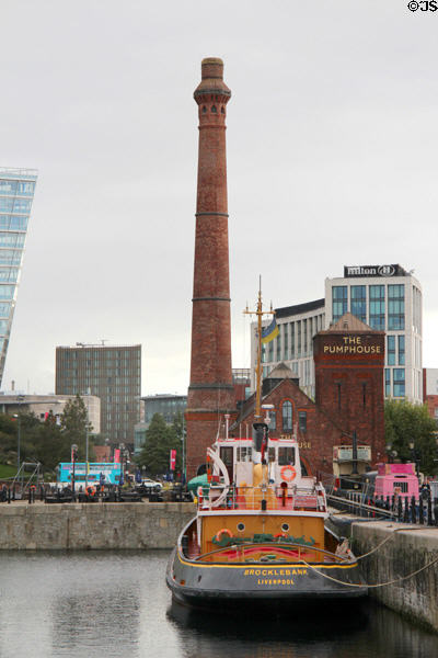 The Pumphouse & Brocklebank motor tug at Albert Dock. Liverpool, England.