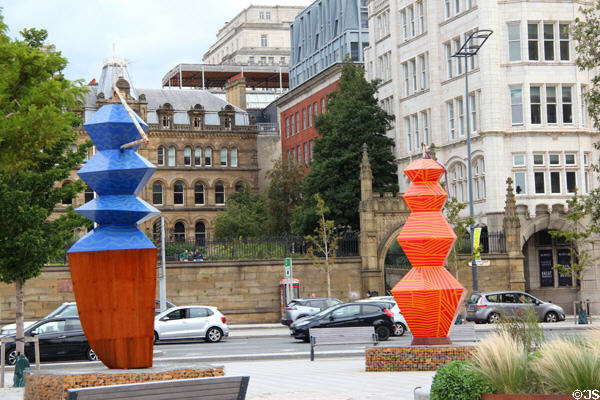 Modern sculptures opposite Church of Our Lady & St Nicholas. Liverpool, England.