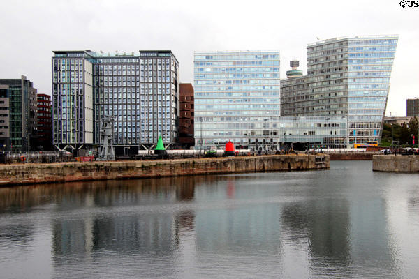 Copper House (2021) & One Park West Complex (2009) east of Albert Dock. Liverpool, England.