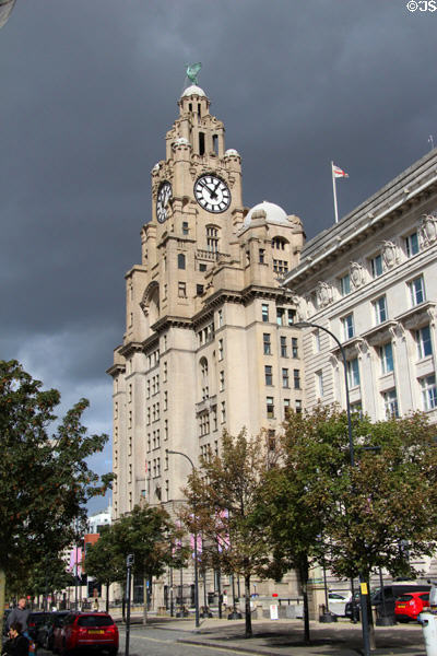 Royal Liver Building (1908-11) one of The Three Graces of Liverpool waterfront. Liverpool, England.