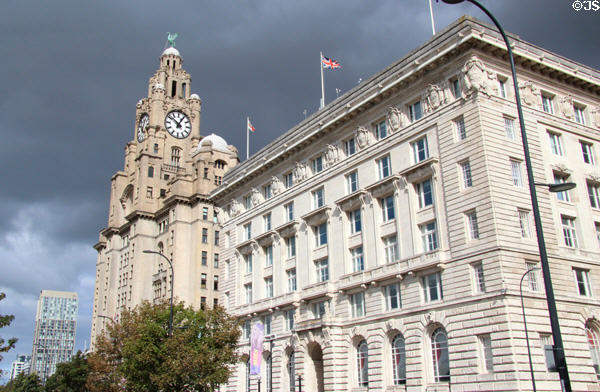 Royal Liver & Cunard Building on Pier Head. Liverpool, England.