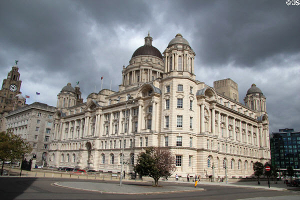 Port of Liverpool Building (1903-7) former Mersey Docks and Harbour Board. Liverpool, England. Style: Edwardian Baroque. Architect: Sir Arnold Thornely & F.B. Hobbs + Briggs & Wolstenholme.