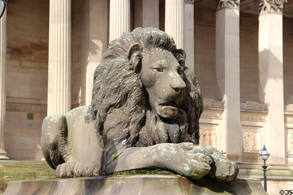 Lion statue (1855) by William Grinsell Nicholl at St George's Hall. Liverpool, England.