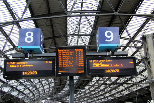 Information signs at Lime Street Station. Liverpool, England.