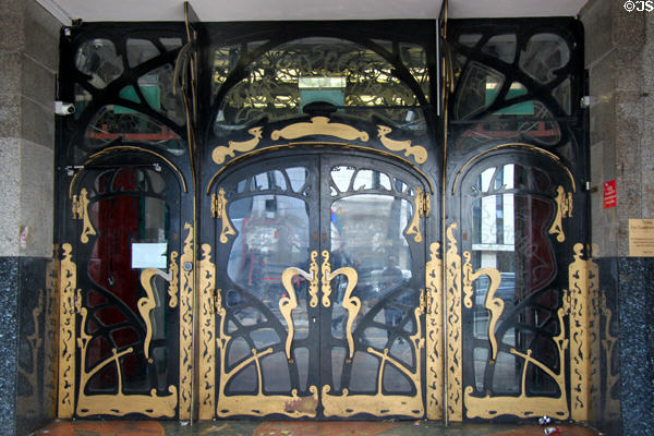 Art Nouveau doors on Grand Central Hall on Renshaw St. Liverpool, England.