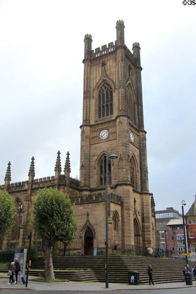 St Luke's Bombed Out Church (c1811) lost its interior during the Blitz & now serves as a walled open space for performance events on Leece Street. Liverpool, England.