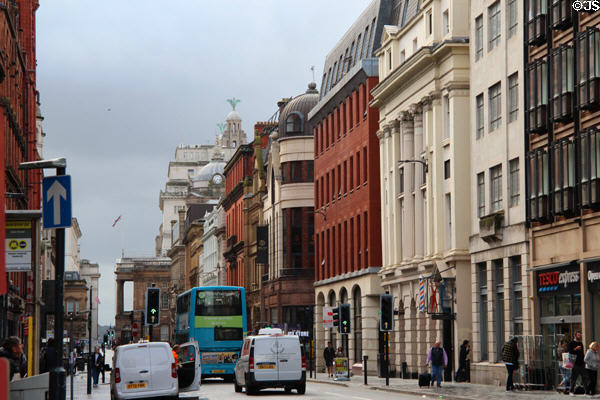 Looking along Victoria St. to Pier Head. Liverpool, England.