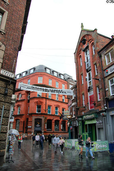 Mathew Street, Birthplace of the Beatles seen from Temple Court. Liverpool, England.