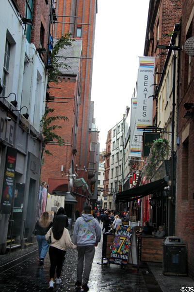 Mathew Street in Liverpool where Beatles go their start. Liverpool, England.