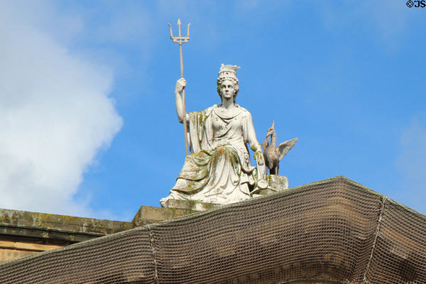 Britannia with liver bird atop Walker Art Gallery. Liverpool, England.