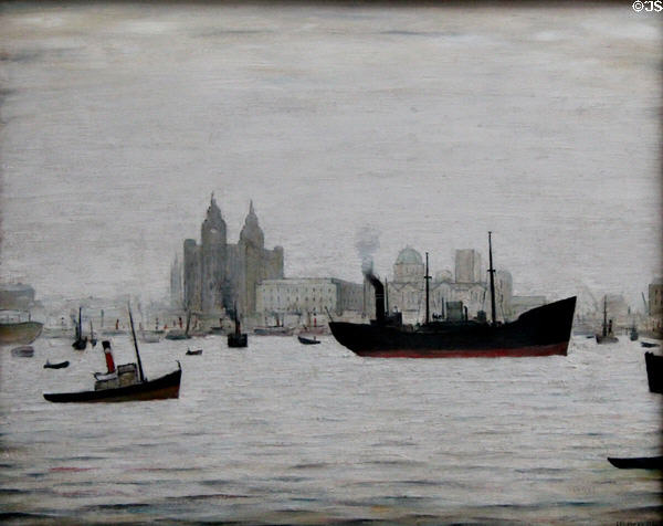 Liver Building, Liverpool painting (1950) by Laurence Stephen Lowry at Walker Art Gallery. Liverpool, England.