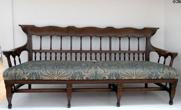 Settee (c1880) by George Jack for Morris & Co with Peacock & Dragon fabric (1878) by William Morris at Walker Art Gallery. Liverpool, England.