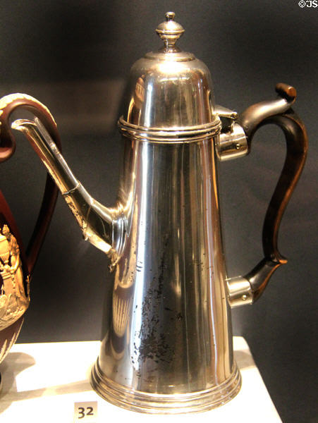 Silver coffeepot (1720) by Benjamin Brancker of Liverpool at Walker Art Gallery. Liverpool, England.