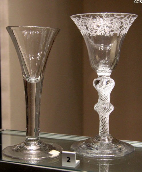 Lead glass wineglasses (1740-55) from England at Walker Art Gallery. Liverpool, England.