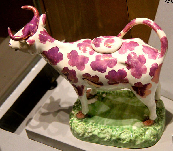 Earthenware cow creamjug (c1820-40) possibly by Cambrian Pottery of Swansea at Walker Art Gallery. Liverpool, England.