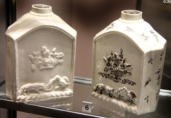 Creamware tea canisters (c1775-85) from Staffordshire at Walker Art Gallery. Liverpool, England.