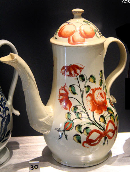 Creamware coffeepot with multicolored design (c1770) at Walker Art Gallery. Liverpool, England.