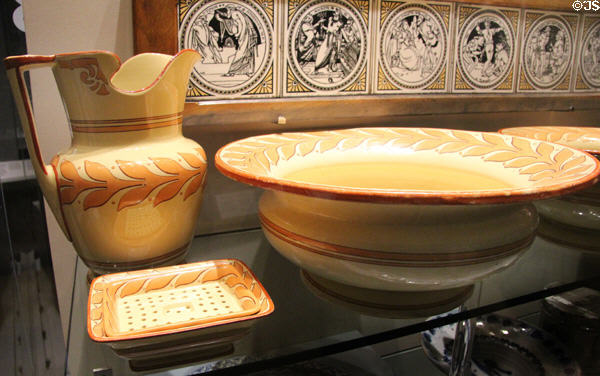 Earthenware basin, pitcher, soapdish (1816) for Napoleon to use in captivity on St Helena designed by George Bullock at Walker Art Gallery. Liverpool, England.