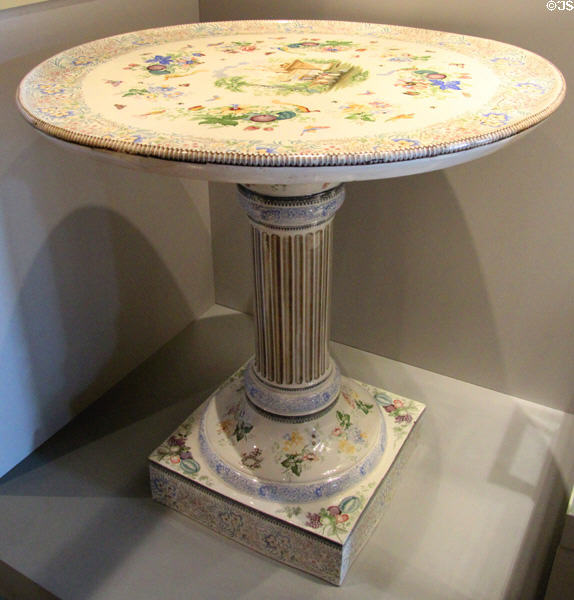 Transfer-printed earthenware table in multiple colors (1840) by Thomas Mayer, Longport, Staffordshire at Walker Art Gallery. Liverpool, England.