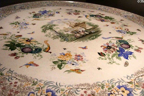 Detail of transfer-printed earthenware table in 13 colors (1840) by Thomas Mayer, Longport, Staffordshire at Walker Art Gallery. Liverpool, England.