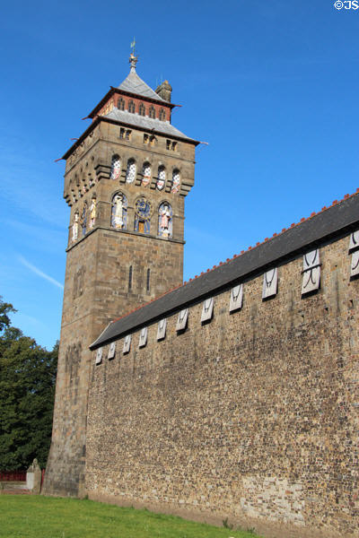 Clock Tower (1874) designed by William Burges at Cardiff Castle (rebuilt 18th & 19thC). Cardiff, Wales.