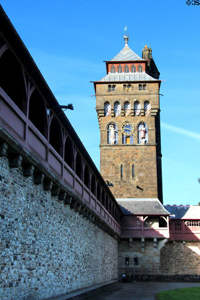 Clock Tower overlooking Gallery at Cardiff Castle. Cardiff, Wales.