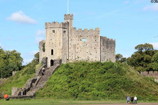 Stone steps leading up to Castle Keep at Cardiff Castle. Cardiff, Wales.