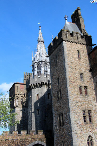 Towers at Cardiff Castle. Cardiff, Wales.