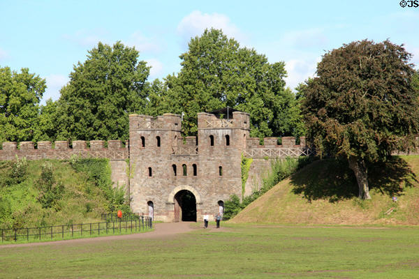 Reconstructed Roman Wall surrounding Cardiff Castle. Cardiff, Wales.