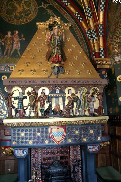 Love Conquers All chimneypiece (1874) in Winter Smoking Room in Clock Tower at Cardiff Castle. Cardiff, Wales.