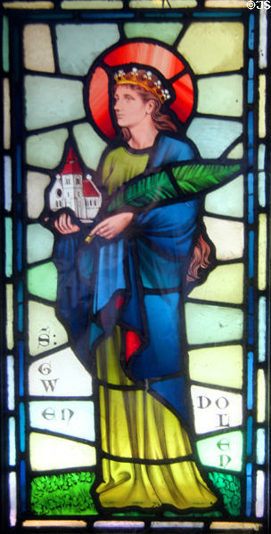 Stained glass window depicting St Gwendolyn (1878) designed by William Burges & originally placed at Chapel Castell Coch at Cardiff Castle. Cardiff, Wales.