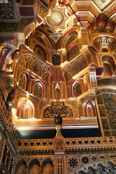 Islamic style (aka muquarnas) gilded ceiling in Arab Room at Cardiff Castle. Cardiff, Wales.