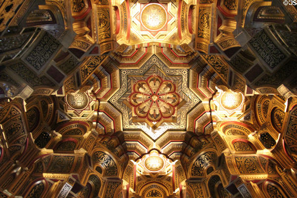 Islamic style gilded ceiling in Arab Room at Cardiff Castle. Cardiff, Wales.