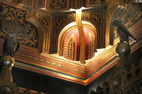 Carved birds decorating Arab Room a Cardiff Castle. Cardiff, Wales.