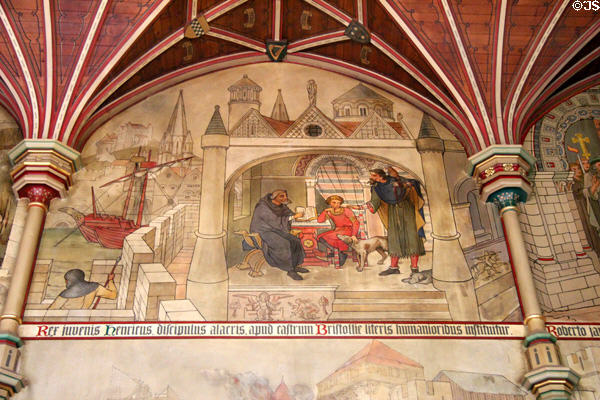 Painted mural (1875) of scene from Anarchy by Horatio Walter Lonsdale in Banqueting Hall at Cardiff Castle. Cardiff, Wales.