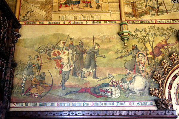 Painted mural (1875) of scene from Anarchy by Horatio Walter Lonsdale in Banqueting Hall at Cardiff Castle. Cardiff, Wales.