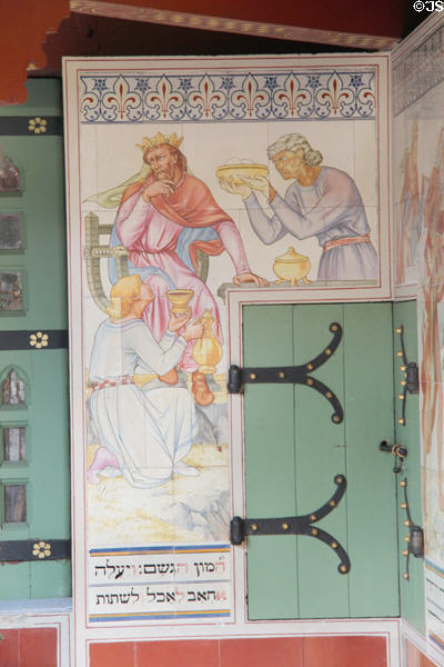 Section from tile mural illustrating life of Elijah in Roof Garden at Cardiff Castle. Cardiff, Wales.