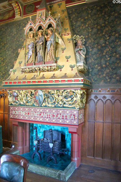 Fireplace & chimneypiece in Small Dining Room (1875) which reflects a biblical theme, at Cardiff Castle. Cardiff, Wales.