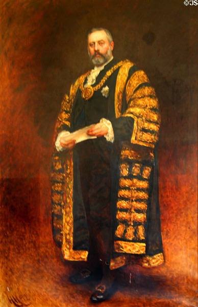 John, 3rd Marquess of Bute, in his robes as Mayor of Cardiff painting (c1890) at Cardiff Castle. Cardiff, Wales.